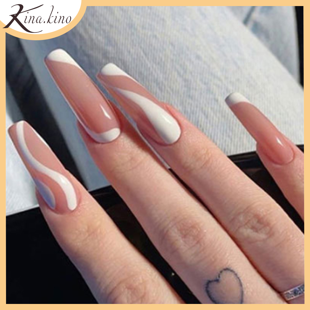 Hộp 24 móng tay giả dáng dài, nail giả mẫu mới về Kinakino phukienlamdep
