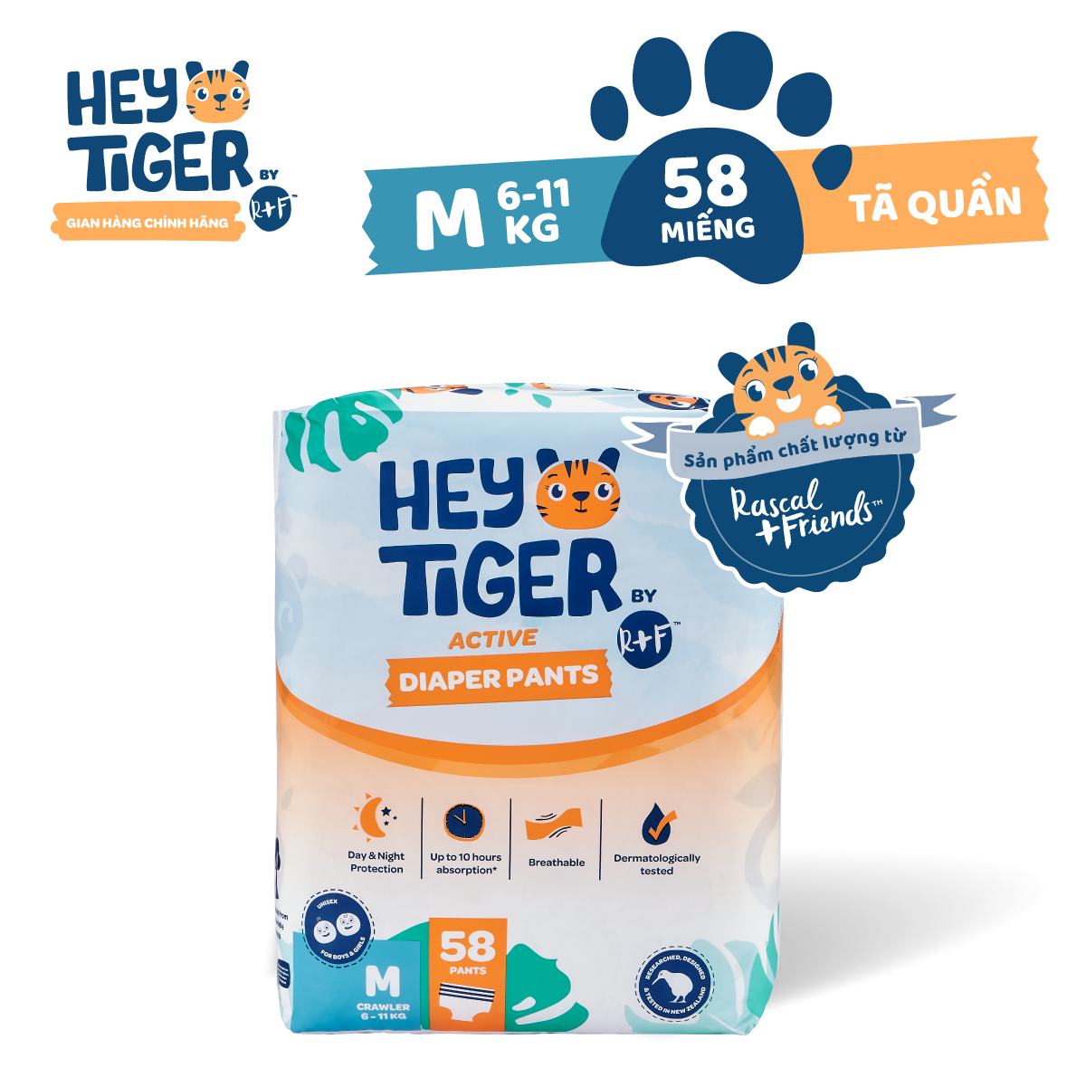 Tã/Bỉm Quần Hey Tiger Jumbo Size M (6-11kg) - 58 miếng