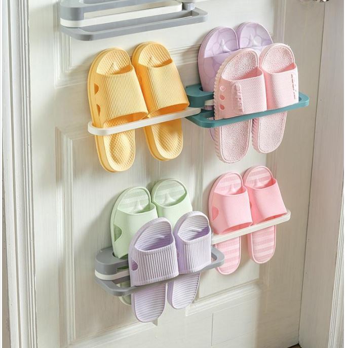 Multifunctional non-perforated wall-mounted shoe rack storage smart bathroom towel organizer