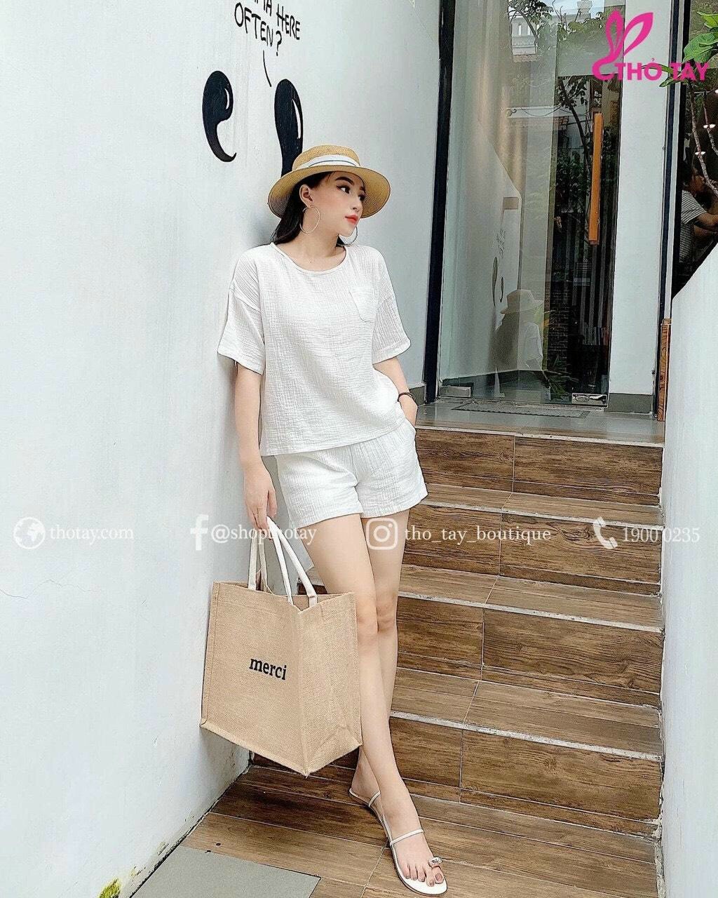 Sét bộ nữ quần đùi áo tay lỡ cổ tròn #setbonu