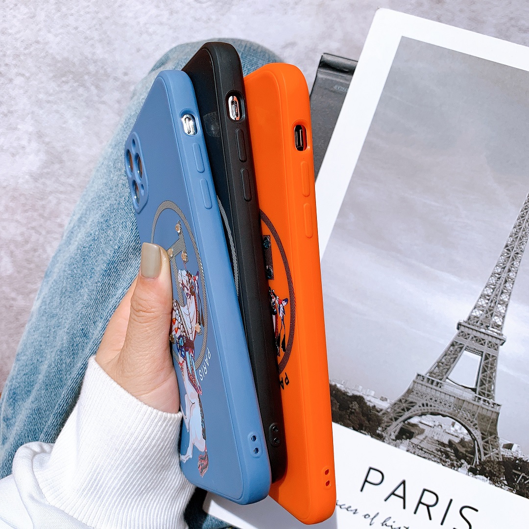 Ốp Lưng Silicon Màu Bảo Vệ CAMERA Đính Đá Hermes Paris