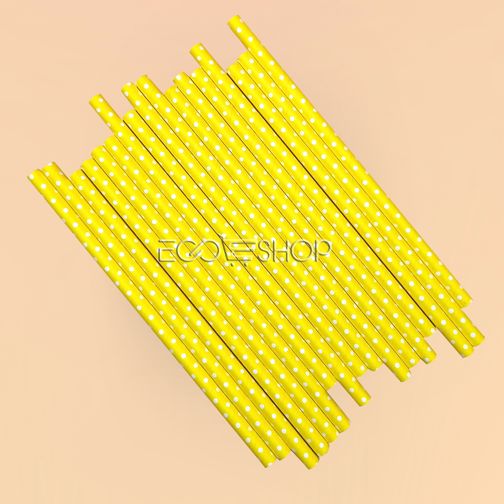 Ống hút giấy Ø8x197mm - vàng chấm trắng (Lốc 30 cái)