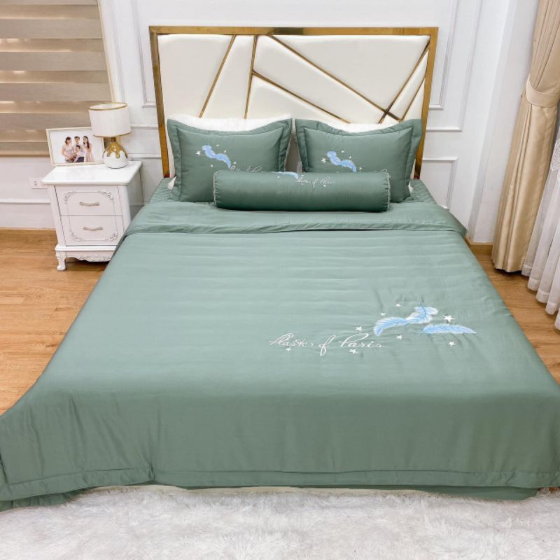 Bộ chăn ga gối phi lụa 5 món ga gối cưới hàng loại 1