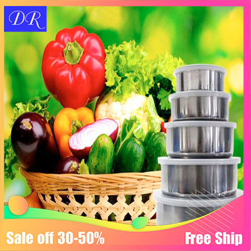 Set 5 bát inox bảo quản thực phẩm có nắp đậy an toàn tiện dụng.