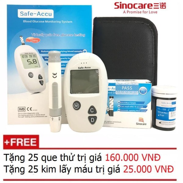 Máy đo đường huyết Sinocare Safe accu (25 que và 25 kim), cam kết hàng đúng mô tả, chất lượng đảm bảo an toàn đến sức khỏe người sử dụng cao cấp