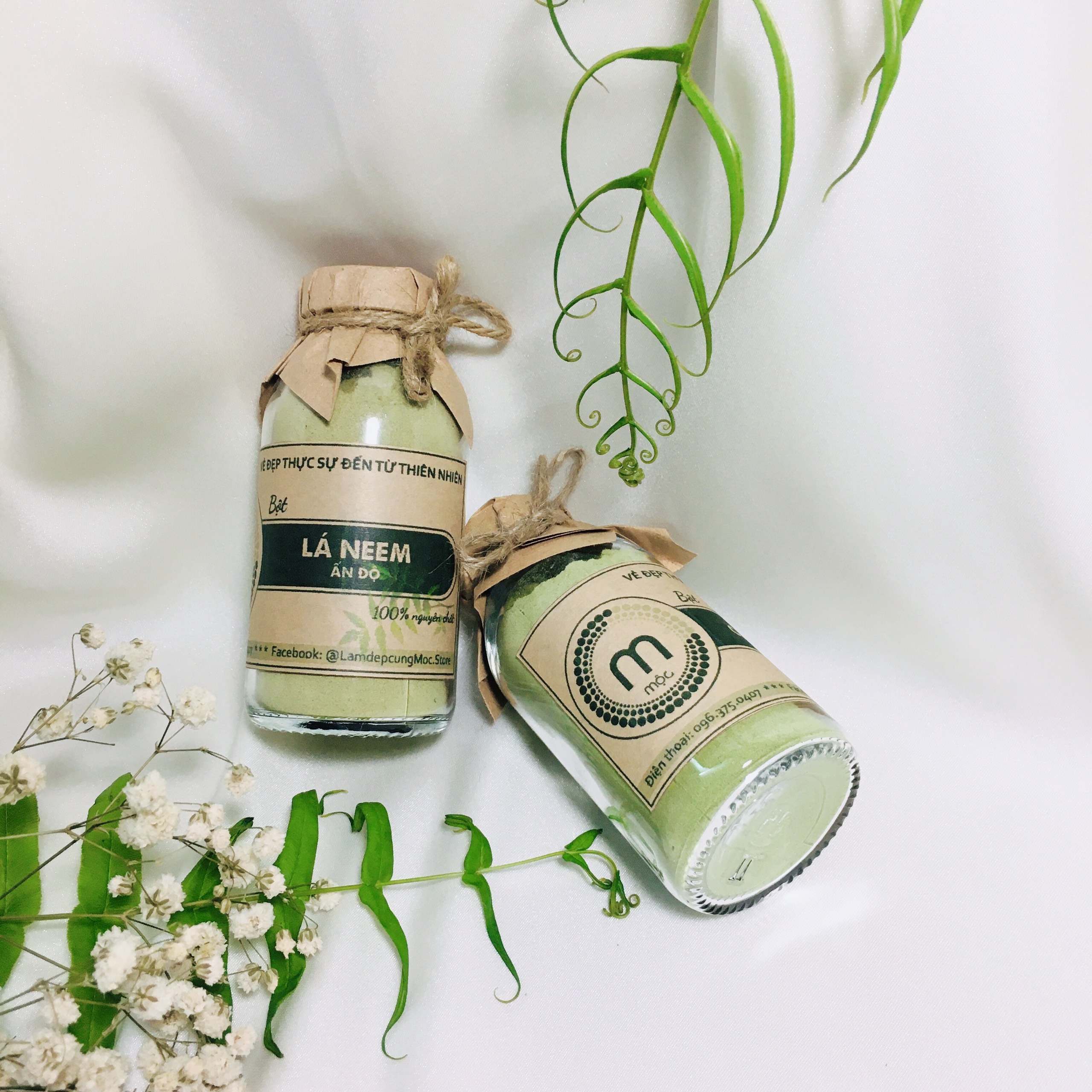 Bột lá neem Ấn Độ nguyên chất đắp mặt nạ Mộc - ngăn ngừa mụn, sáng da, se khít lỗ chân lông túi dùng thử 10g, chai 100ml và 200ml handmade