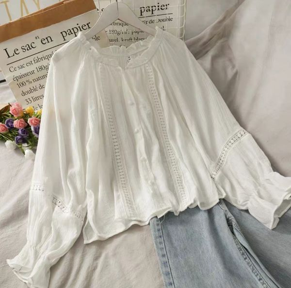 áo kiểu tiểu thư phối ren ảnh thật