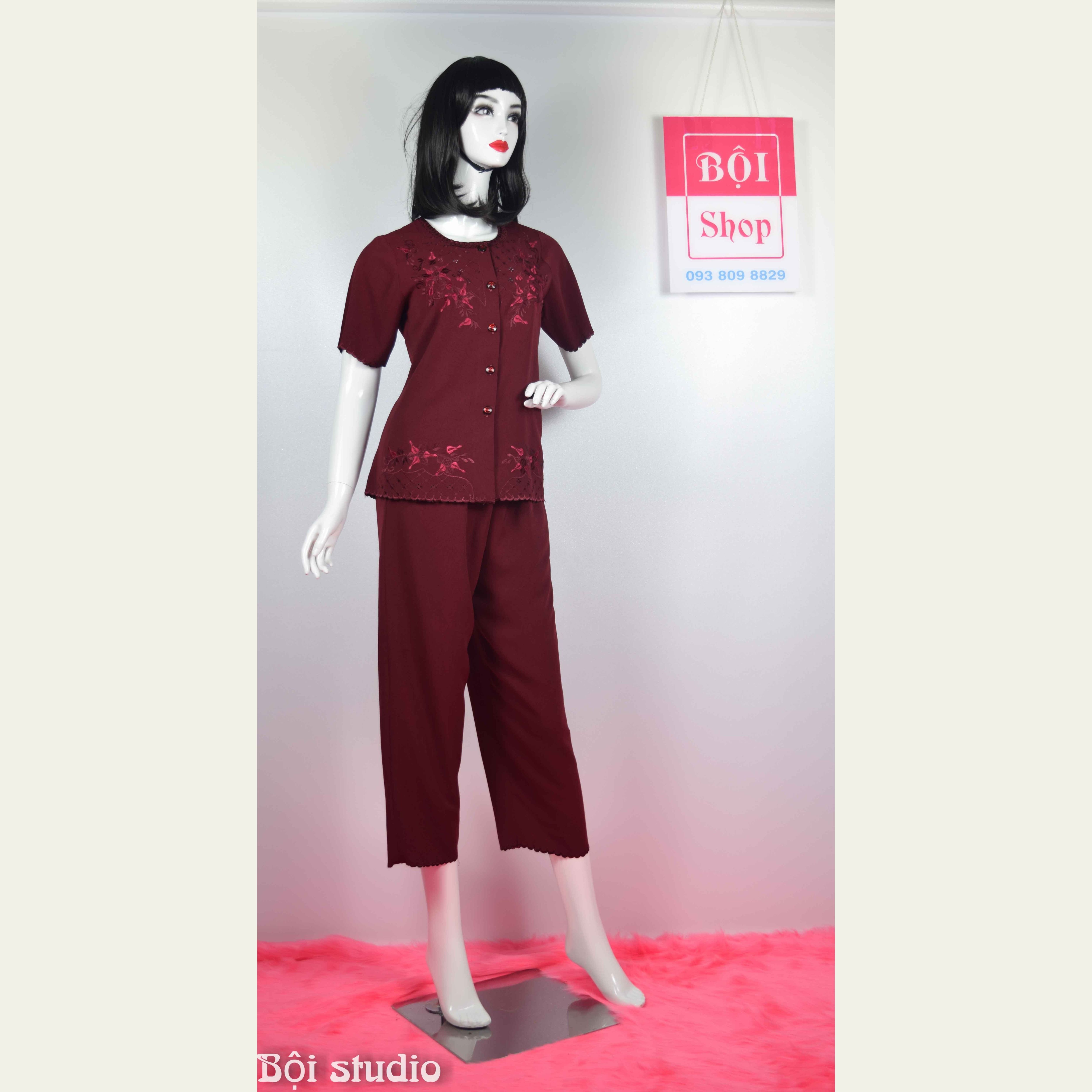 [HCM]Quà cho Bà Quần Áo Lụa Cotton Thêu Đẹp ( Quần Dài - Tay Ngắn ) NATR - Dỏ Đô 29
