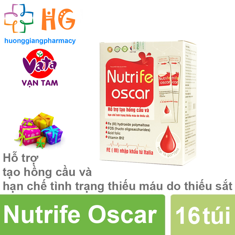 Sắt nước Nutrife Oscar - Hỗ trợ tạo hồng cầu và hạn chế tình trạng thiếu máu do thiếu sắt (Hộp 16 gói)