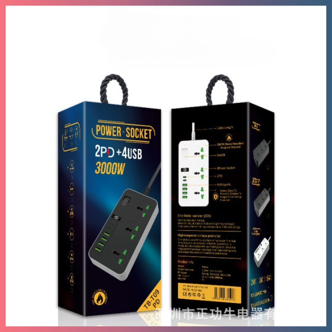 Ổ Cắm Điện Thông Minh Type C Đa Năng T09 - PD Công Suất Lên Tới 3000W Với Dây Dài 2m ,Đảm Bảo An Toàn Chống Cháy Nổ