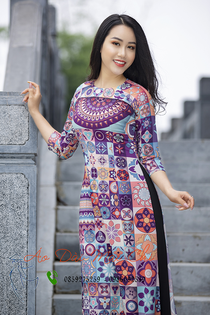 Nguyên áo - áo dài truyền thống họa tiết cô ba Sài Gòn - Cổ tròn tay lỡ