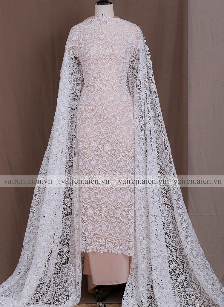 Vải ren chỉ cotton gam màu trắng  AXD1121 (GIÁ BÁN THEO TẤM)