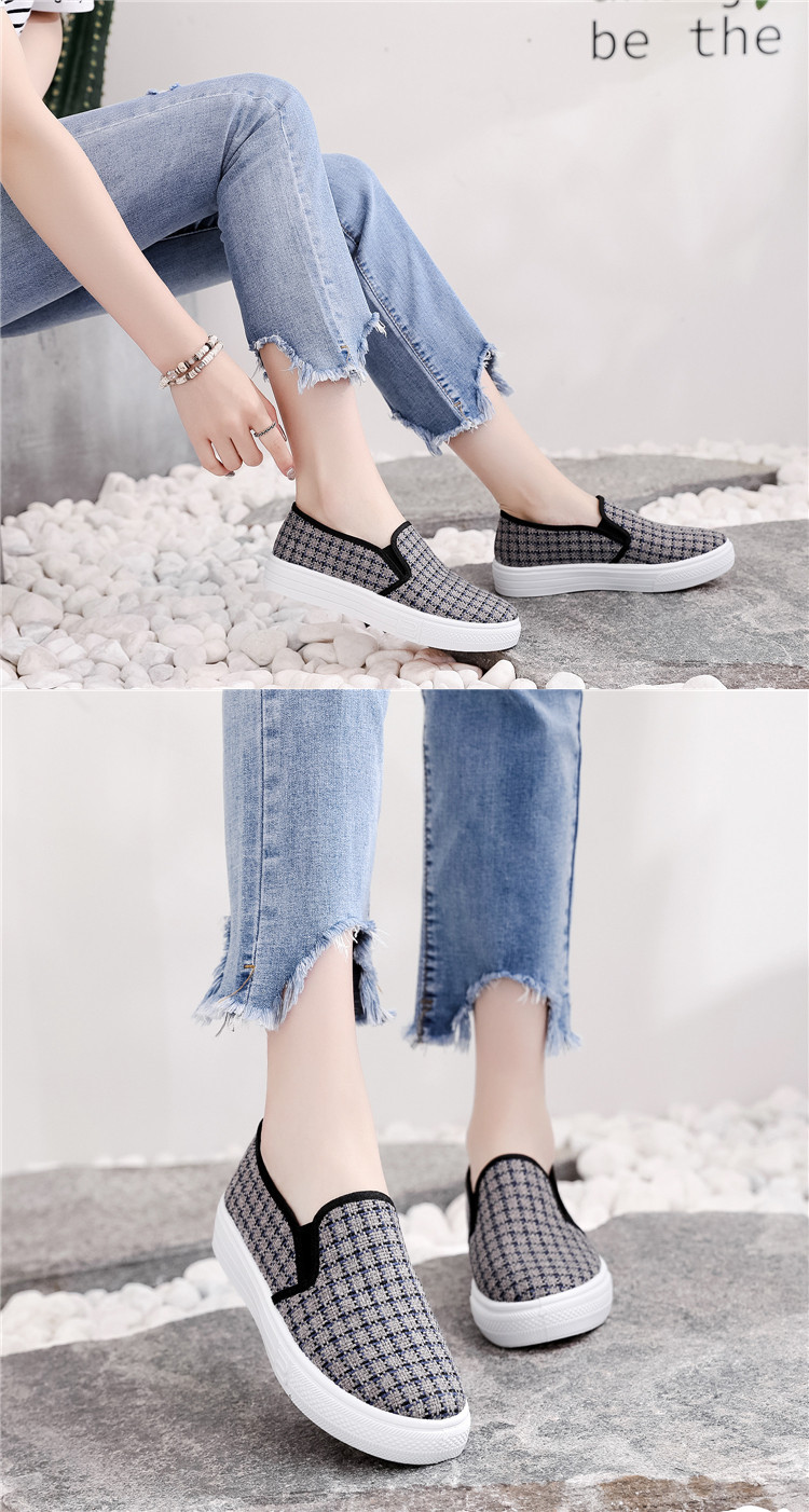 Giày lười nữ vải cotton đế cao su mềm cao 3p