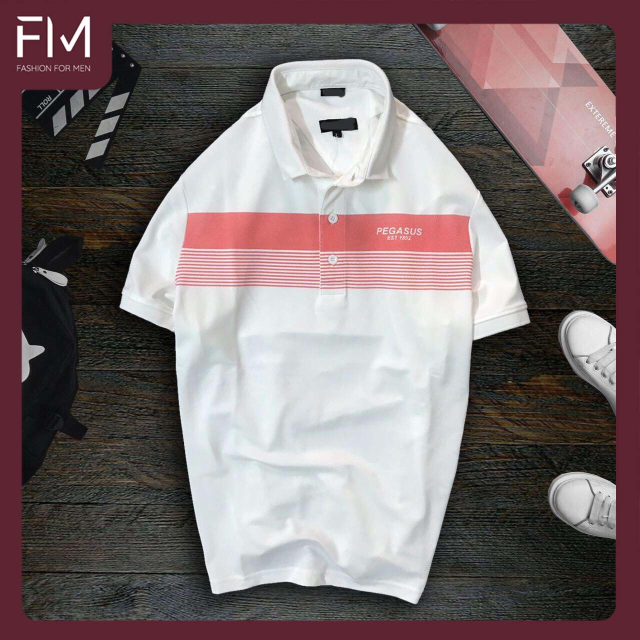 Áo thun nam cổ bẻ ngắn tay phôi sọc ngang 1892 cá tính - FORMEN SHOP - FMPS105