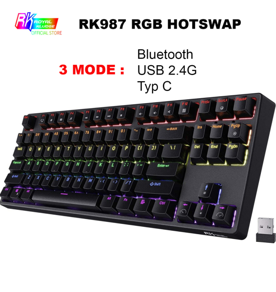 HOTSWAP RK987 RGB - bàn phím cơ không dây Royal Kludge RK987 RGB kết nối 3 Mode Bluetooth 5.1, USB 2.4G và Cáp Type C danh cho máy tính, Laptop và điện thoại - CHÍNH HÃNG
