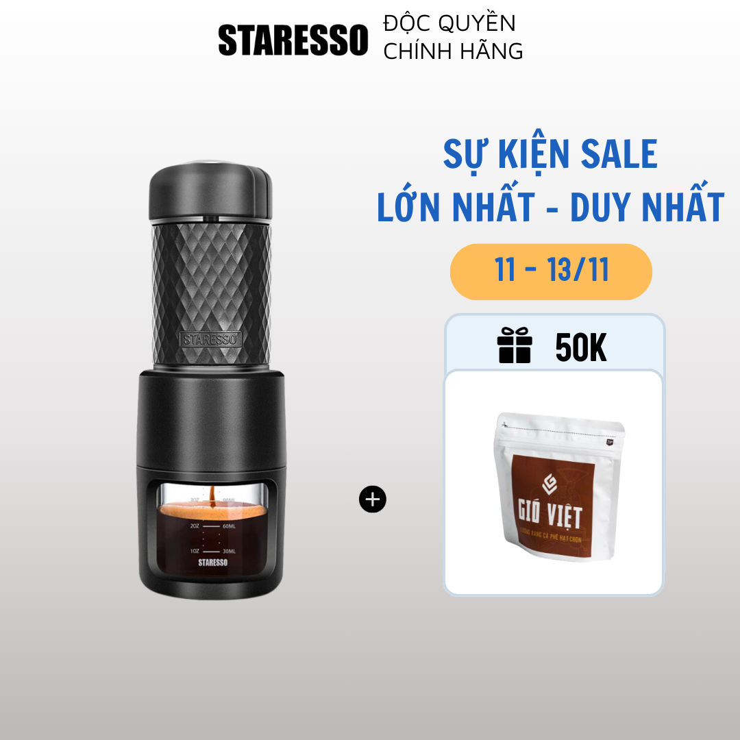 Máy pha cà phê cầm tay Staresso Basic 2023, máy pha cafe Staresso nhỏ gọn dành cho dân văn phòng và du lịch