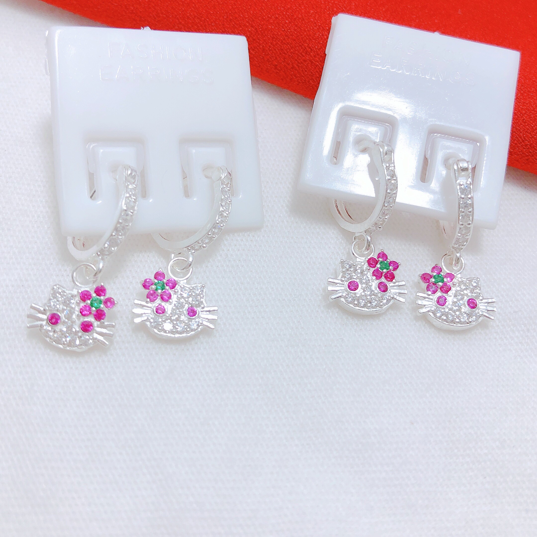 Bông tai trẻ em bạc ta mèo kitty hồng xinh xắn - BBS cam kết ảnh chụp thật, hàng bạc thật