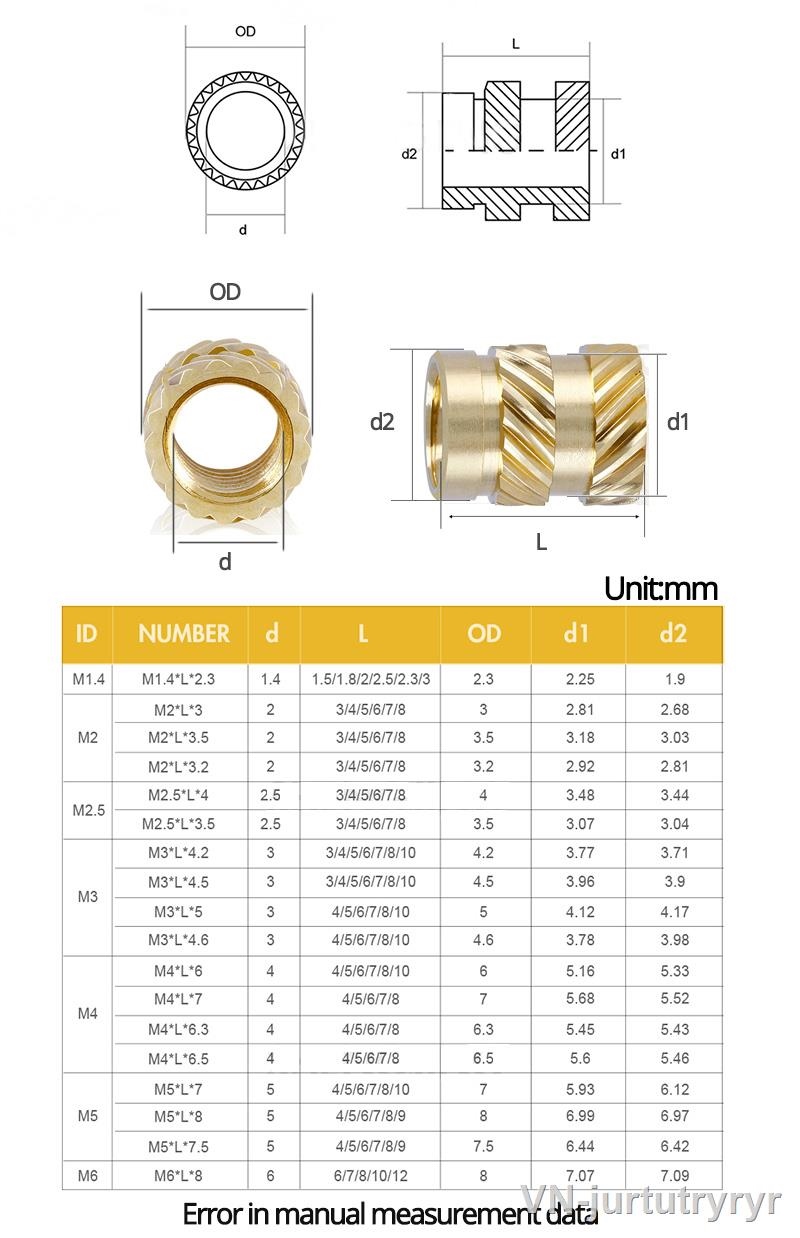 ■ m1 m1.4 m1.6 m1.7 m2.5 m4 m6 insert hot melt knurled thread injection molding embedment