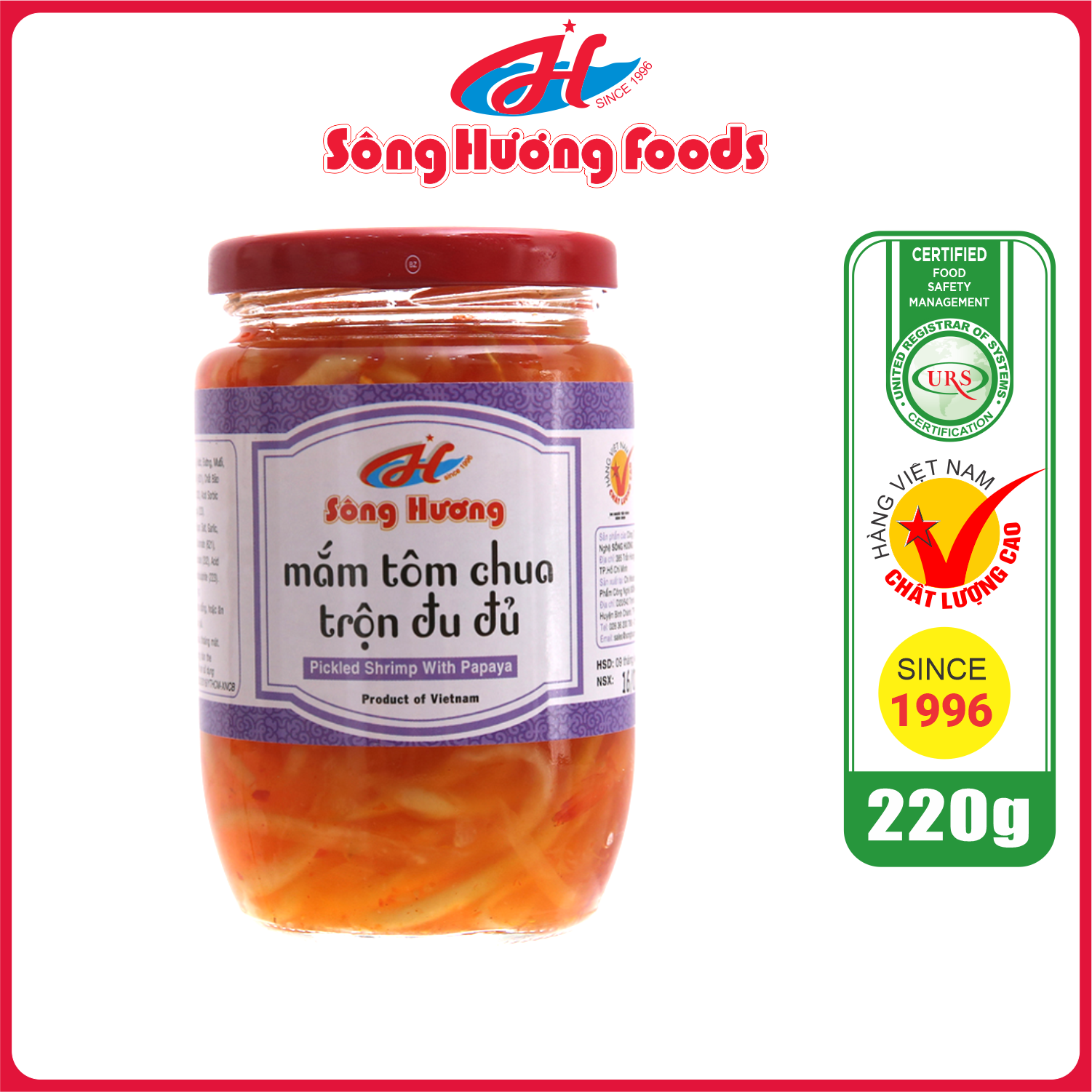 Mắm Tôm Chua Trộn Đu Đủ Sông Hương Foods Hũ 220G - Chấm Gỏi Cuốn , Heo , Bò ,...