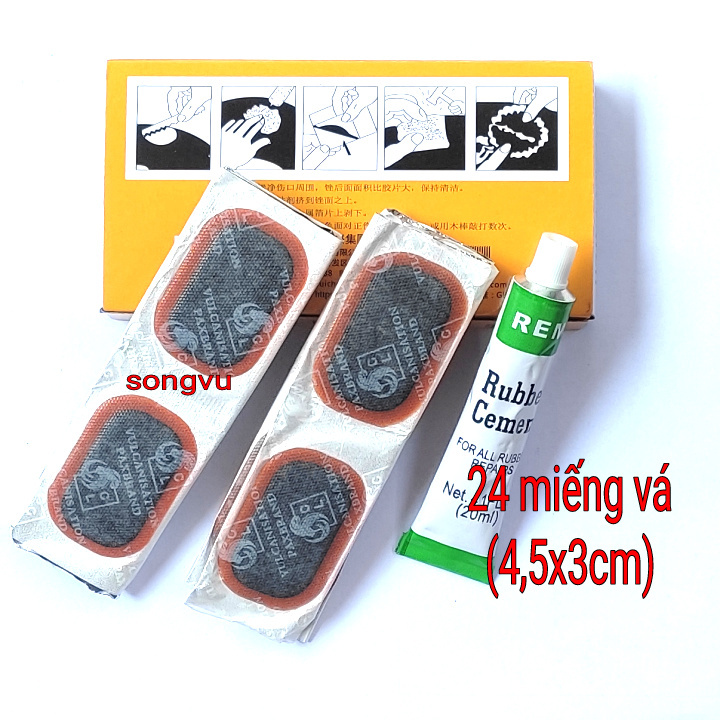 Miếng vá săm xe đạp, xe máy (Hộp bao gồm 1 tuýp keo+ 24 miếng vá)