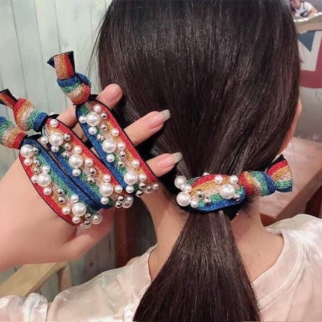 Chun buộc tóc dành cho các bạn nữ, chun tóc siêu co giãn, cột tóc đính cườm