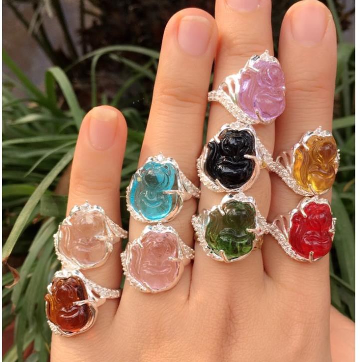 Nhẫn bạc mặt đá hồ ly may mắn tình duyên đủ màu phong thuỷ- JQN gian hàng chính hãng cam kết bạc chuẩn, chất lượng không lo đen xỉn