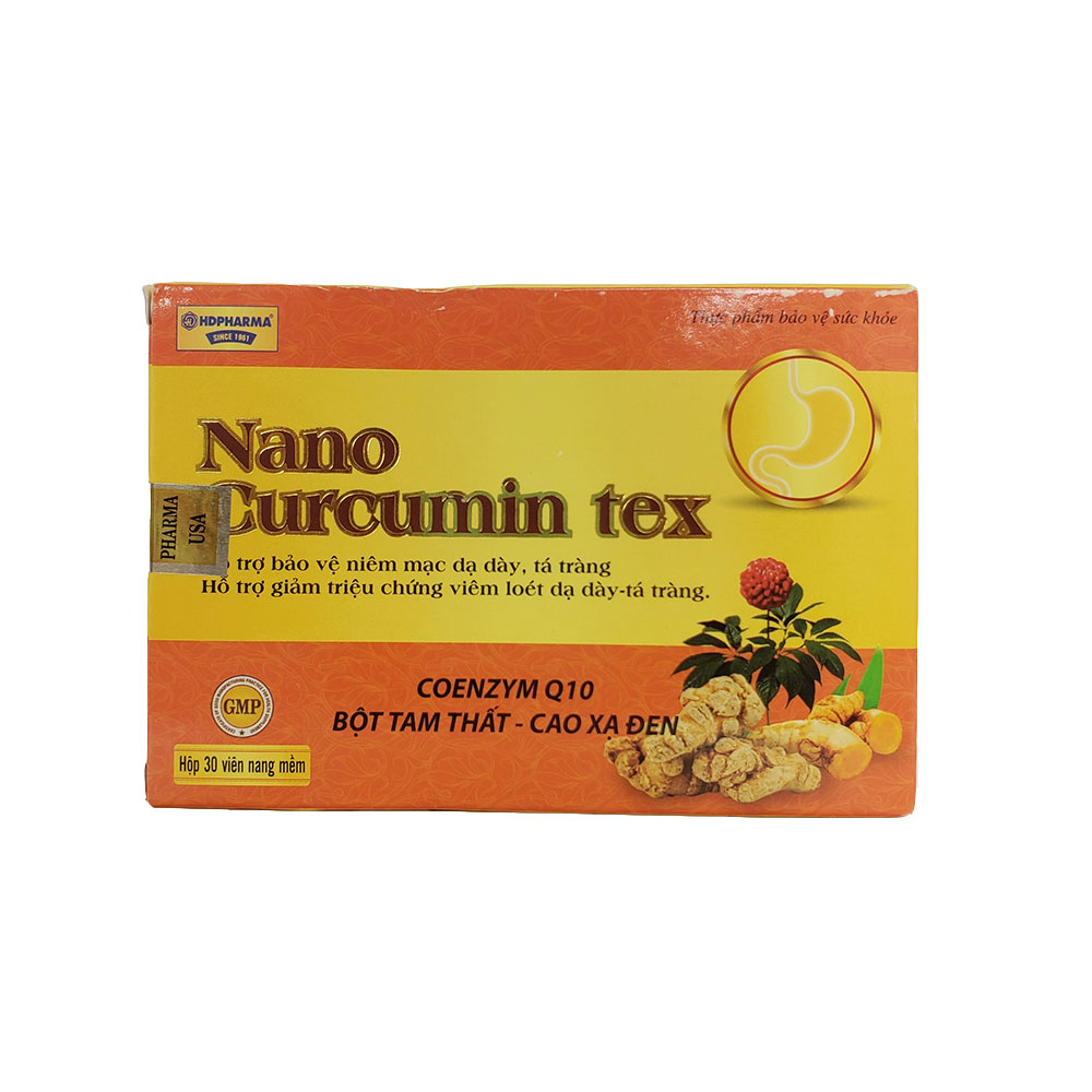 [HCM]Viên tinh nghệ Nano Curcumin Tex Tam Thất Xạ Đen giảm viêm loét dạ dày tá tràng ung bướu - Hộp 30 viên