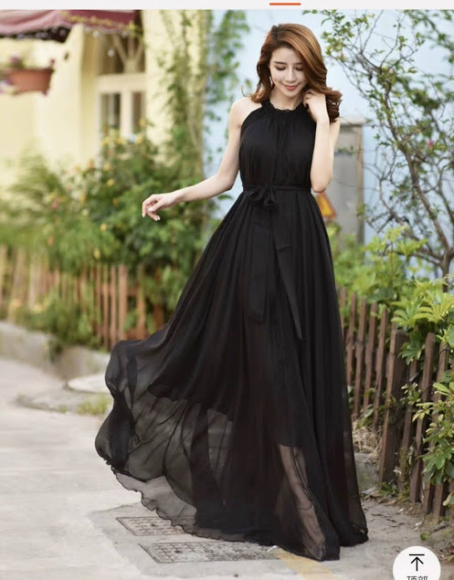 Đầm maxi cổ yếm thắt dây eo đầm đi biển