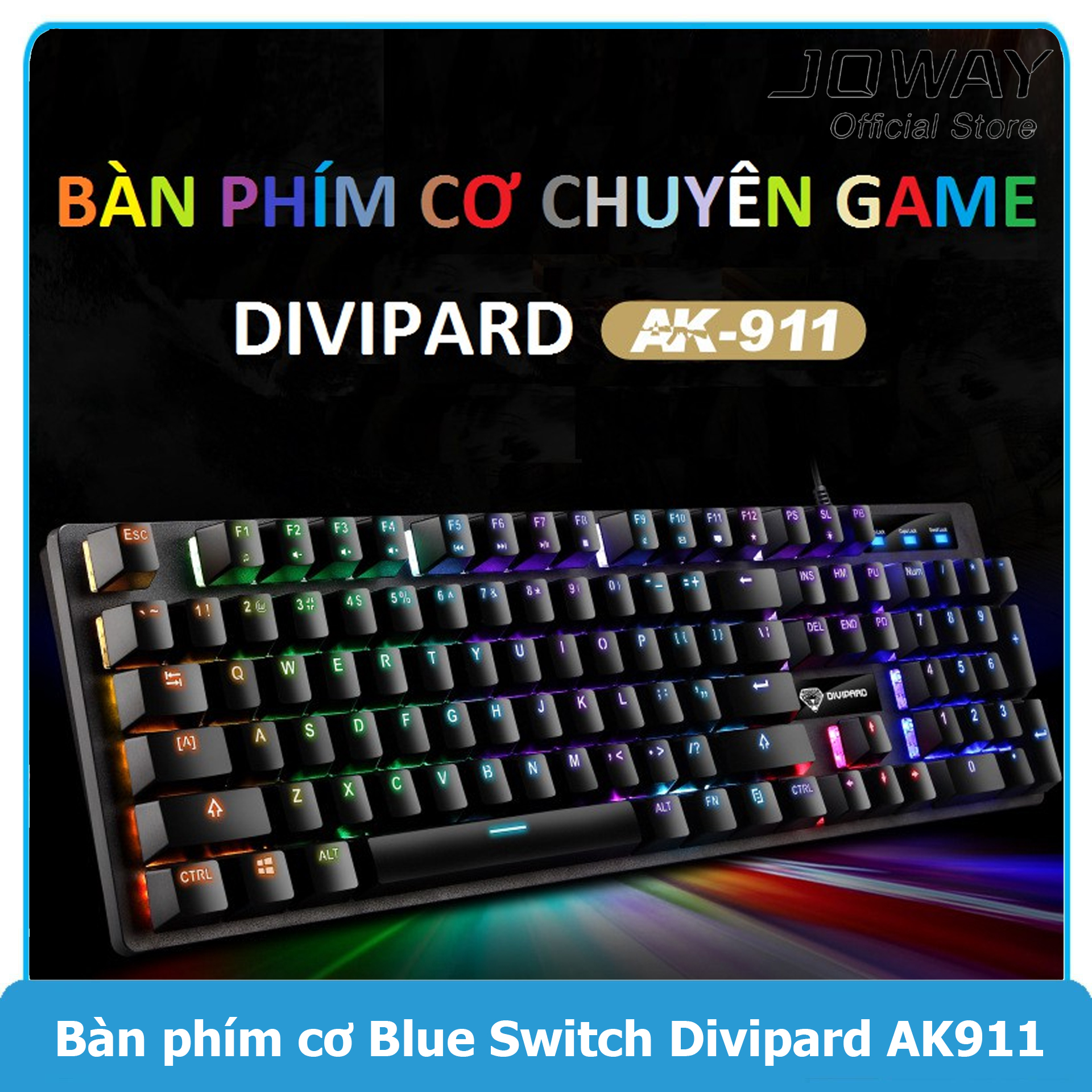 [HCM]Bàn Phím Cơ Gaming LED 7 Màu Divipard AK911 Chống Nước Siêu Bền 104 Phím Cơ Blue Switch Tiêu Chuẩn