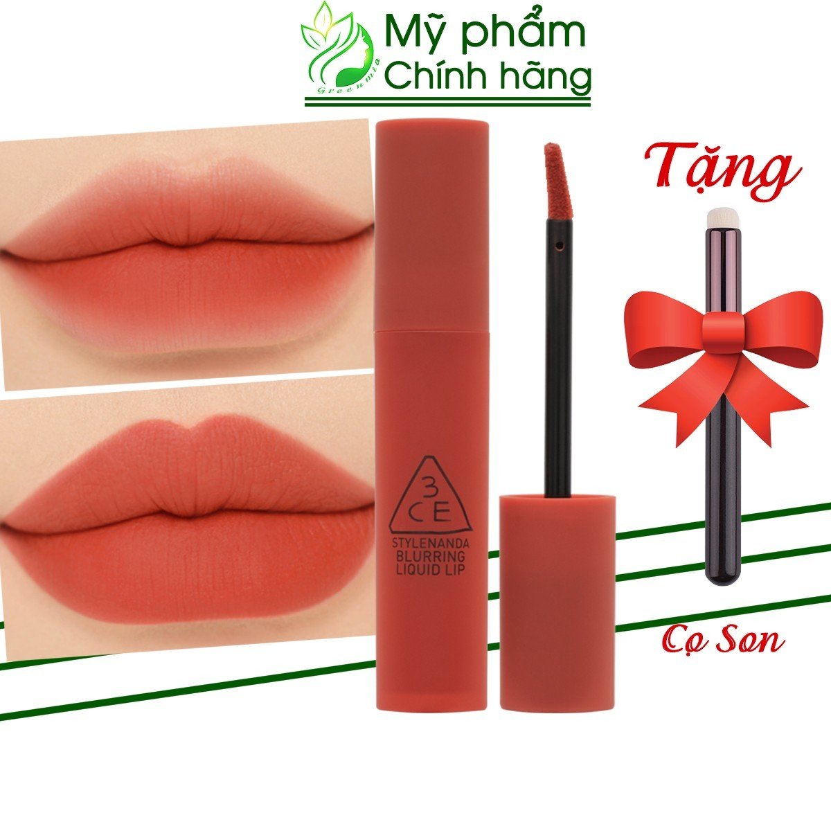 Son kem lì 3ce blurring liquid lip stay away đỏ pha cam nâu phù hợp mọi tông da