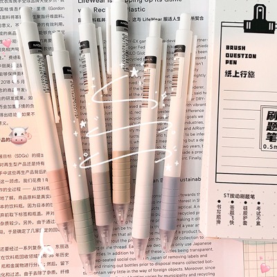 Sét 10 Bút Bi Bấm MOKA Mực Gel Đen Ngòi 0.5mm có đệm tay khi viết B10