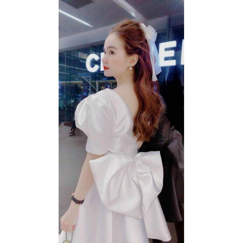 Đầm tay phồng có nơ cột sau lưng fashionzero