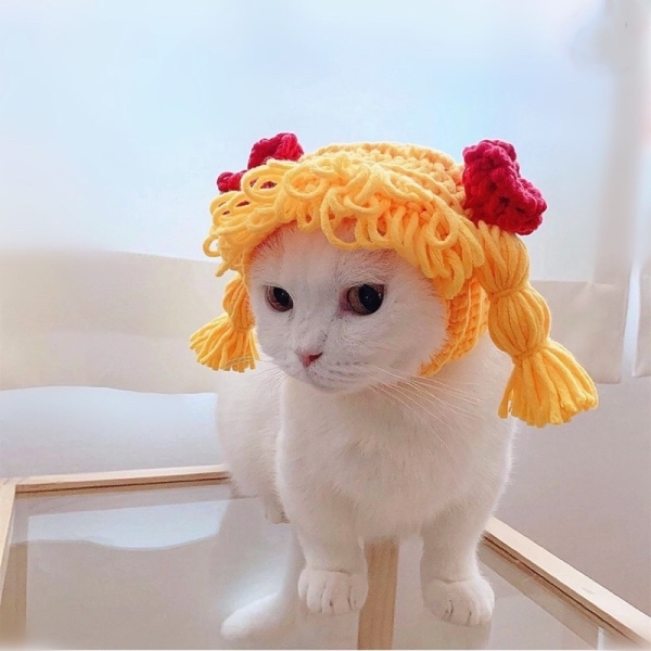 Mũ len cô gái tóc vàng tóc nâu cho chó mèo