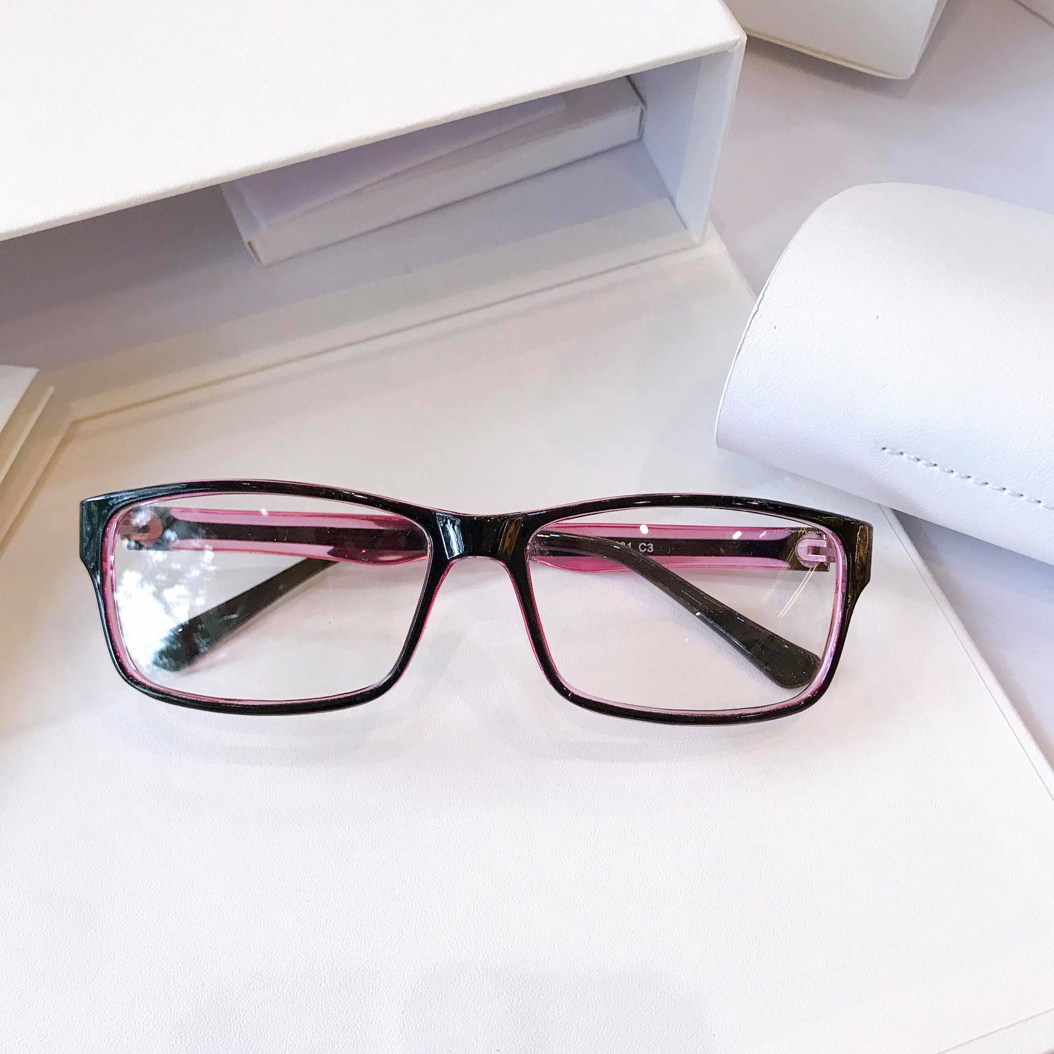 Kính gọng Mắt vuông nhựa màu tím thời trang