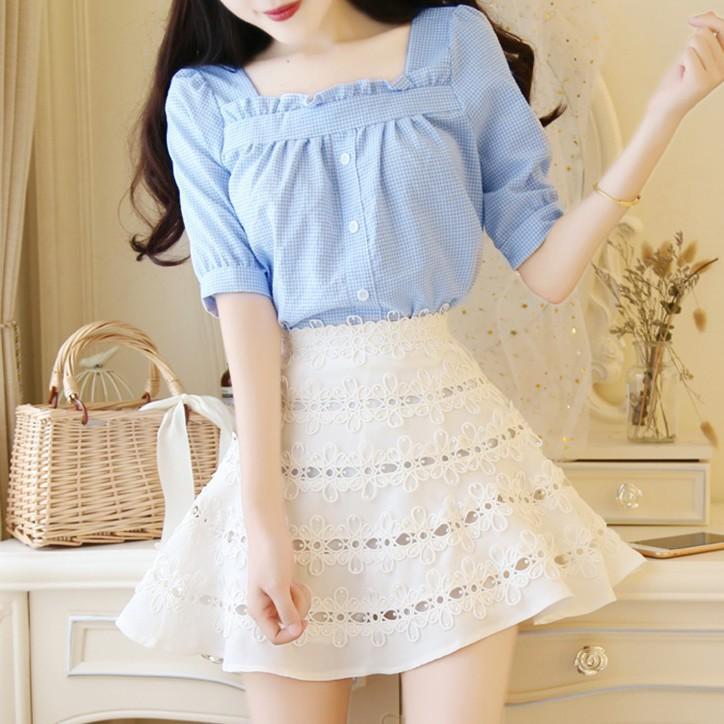 [HCM]Áo kiểu sọc caro nhí Phong Cách Hàn Quốc Cực Hot