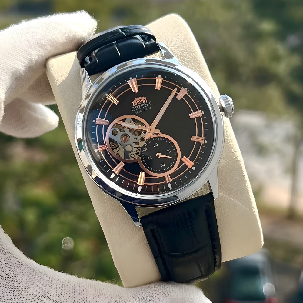 Đồng hồ nam Orient automatic dây da máy cơ nhật sang trọng