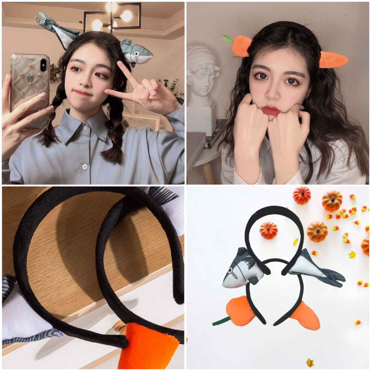 Bờm cài tóc Chimi PK028, bờm cute cua mắt lồi, cá mập, cà rốt,