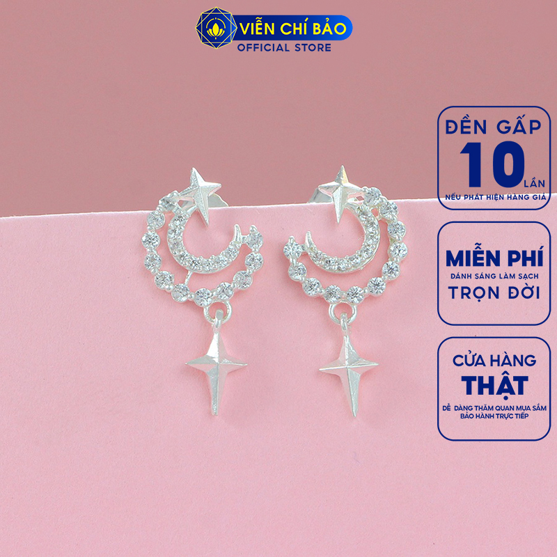 Bông tai bạc nữ "to the Moon" chất liệu bạc 925 thời trang phụ kiện trang sức nữ Viễn Chí Bảo B400528