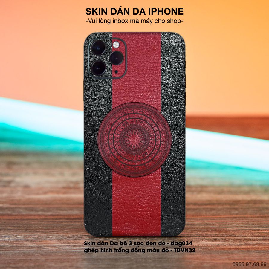 Miếng dán da ghép hình trống đồng đỏ - bộ bộ 6 cho iPhone (inbox mã máy cho shop)