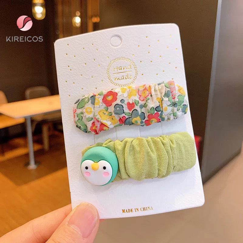 [HCM]Set 2 Kẹp Tóc Xếp Ly Hoa Nhí Đính Thú Siêu Cute