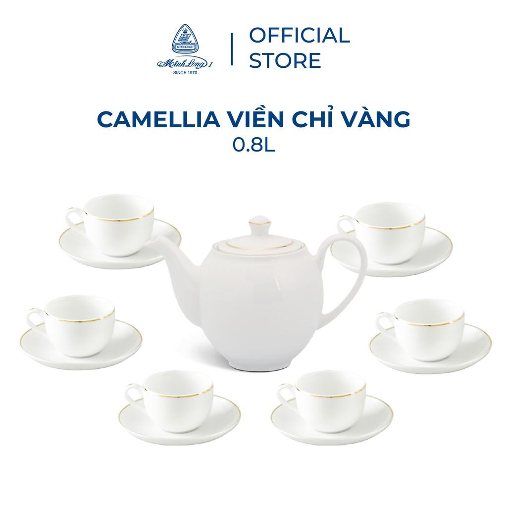 Bộ ấm trà Camellia viền chỉ vàng sứ Minh Long - bộ ấm trà Camellia viền vàng sứ Minh Long