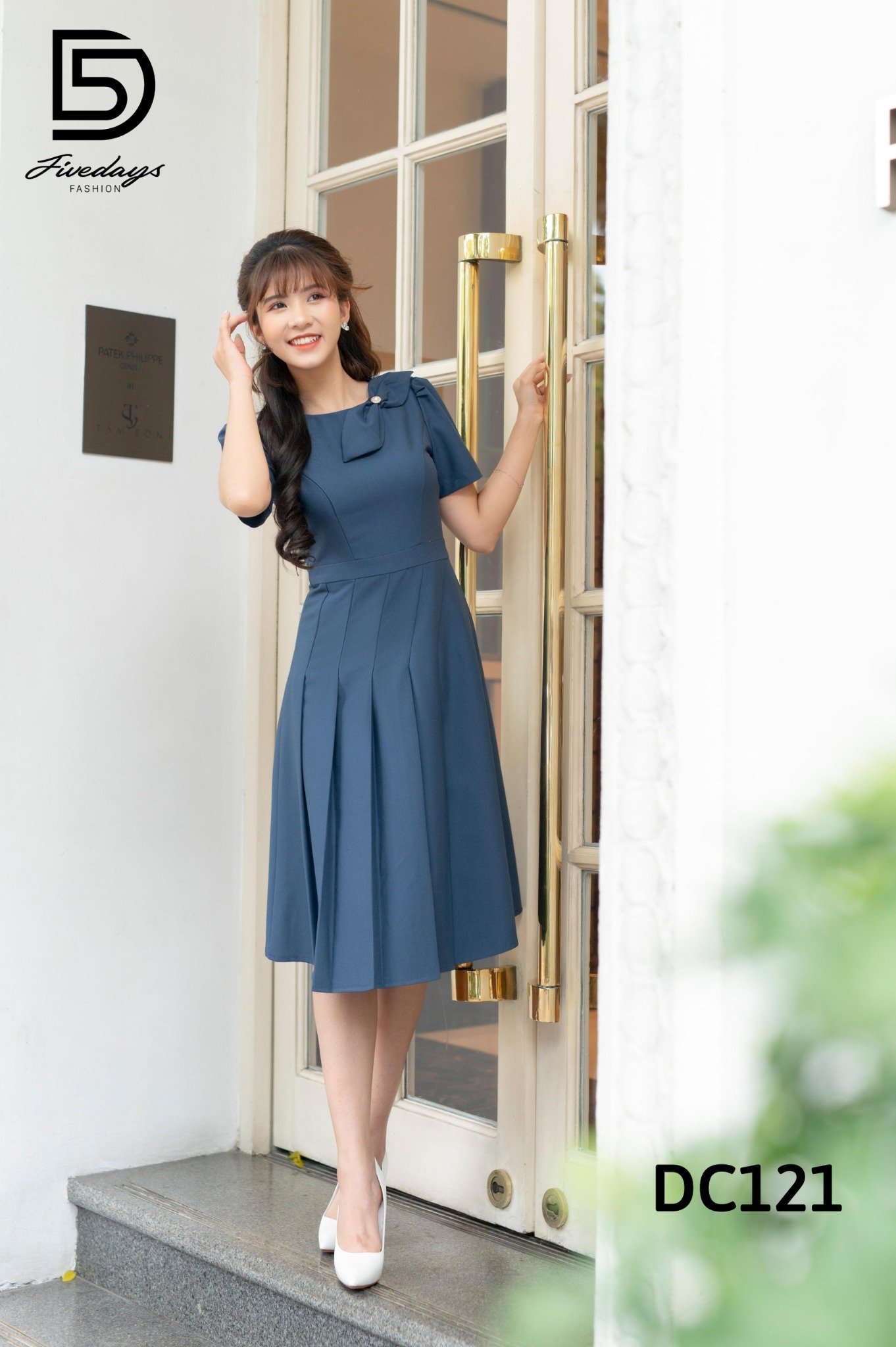Fivedays - Đầm xoè xếp ly dưới nơ vai
