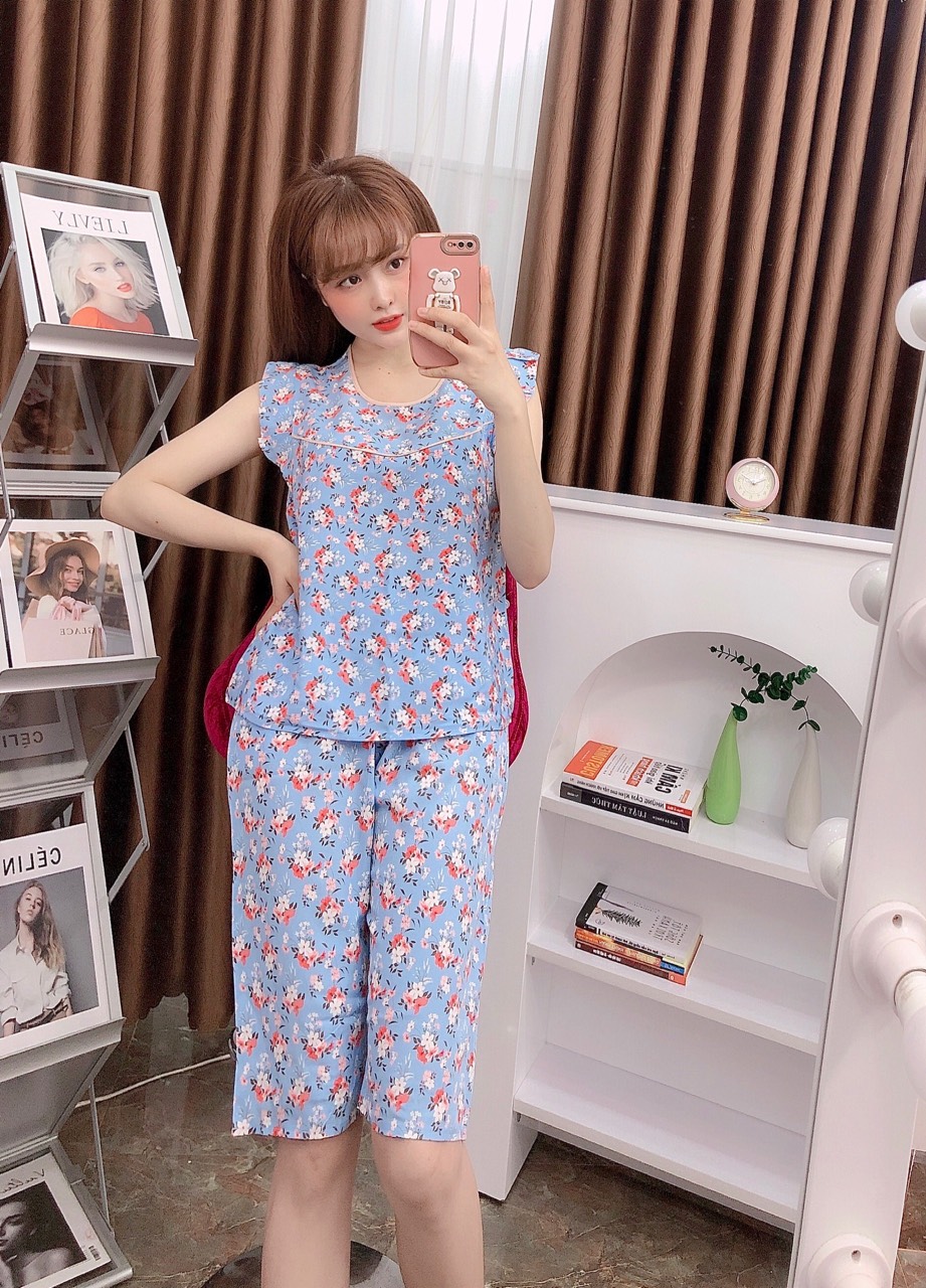 Đồ bộ lụa mặc nhà, bộ lụa hoa nhí mặc nhà