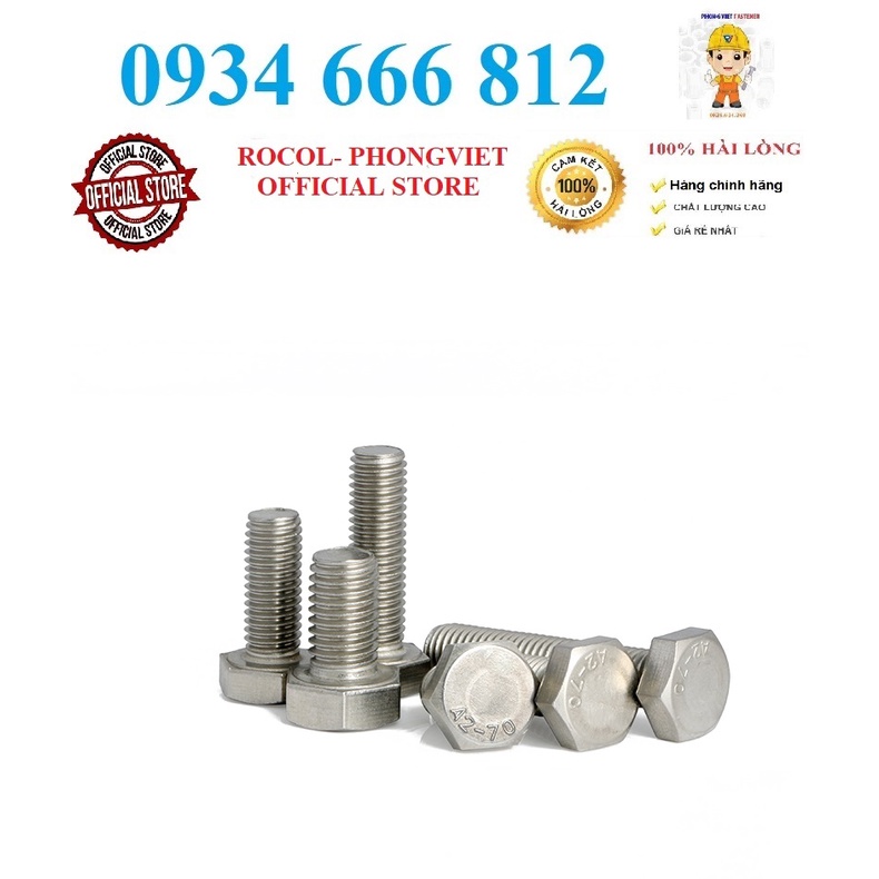 Set 5 cái m10-m12 bulong lục giác ngoài inox 304 m10, m12
