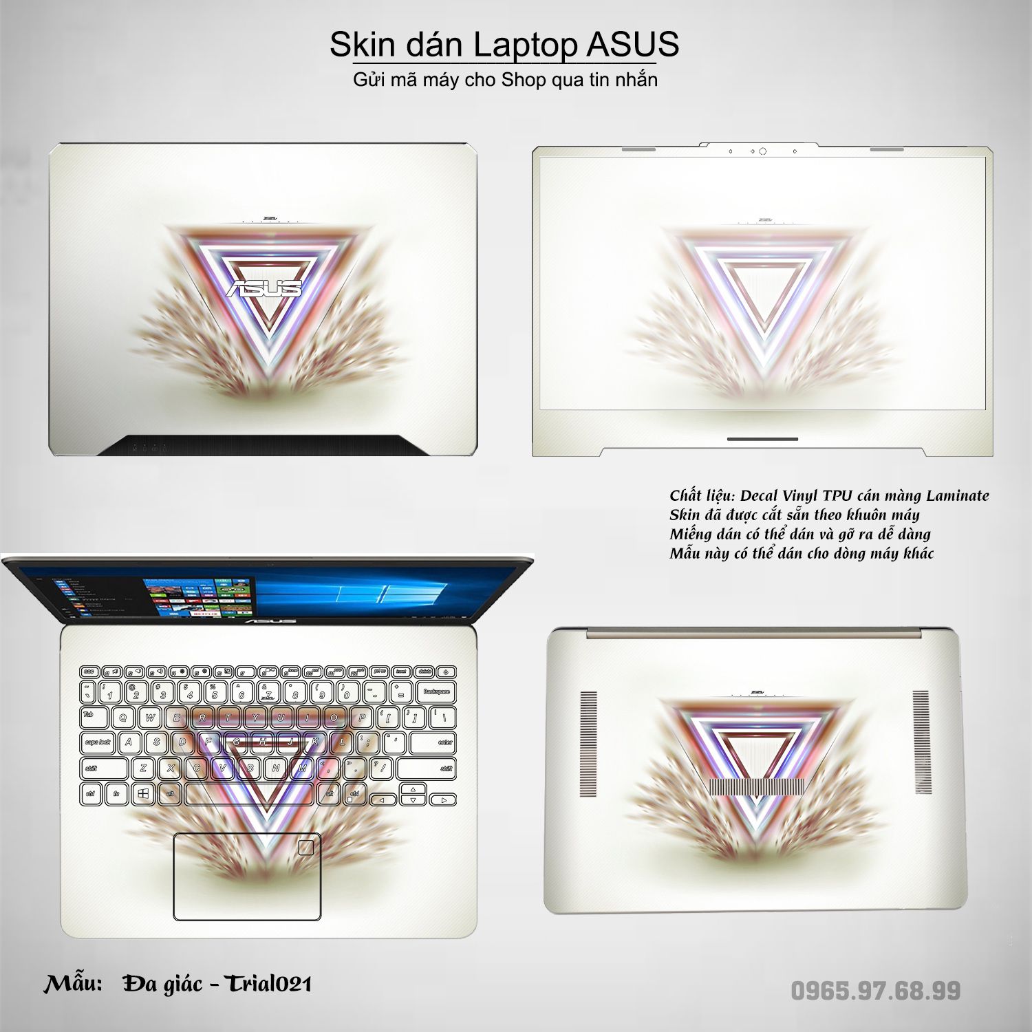 Decal Skin dán Laptop Asus mẫu Đa giác (inbox mã máy cho shop)