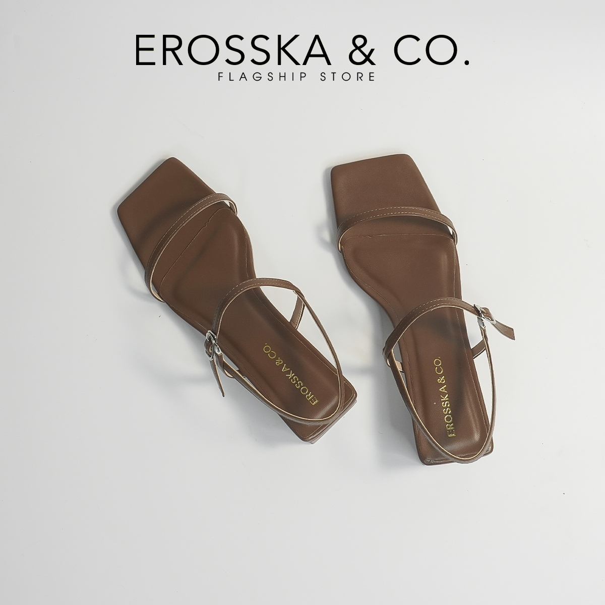 Erosska - Giày sandal cao gót phối dây kiểu dáng Hàn Quốc cao 4cm màu đen _ EM079