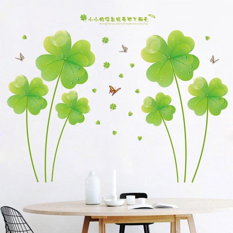 DECAL DÁN TƯỜNG ĐÔI HOA 4 LÁ XANH