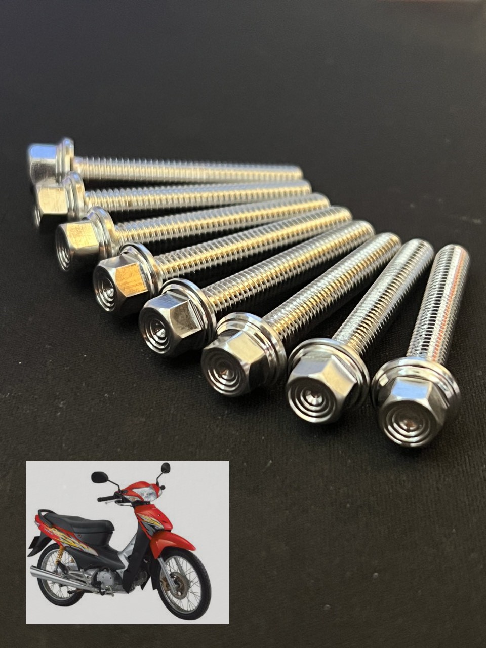 Bộ ốc lốc máy xe wave rs, rs100 mẩu thái v2, bộ 14 con, chất liệu inox 304