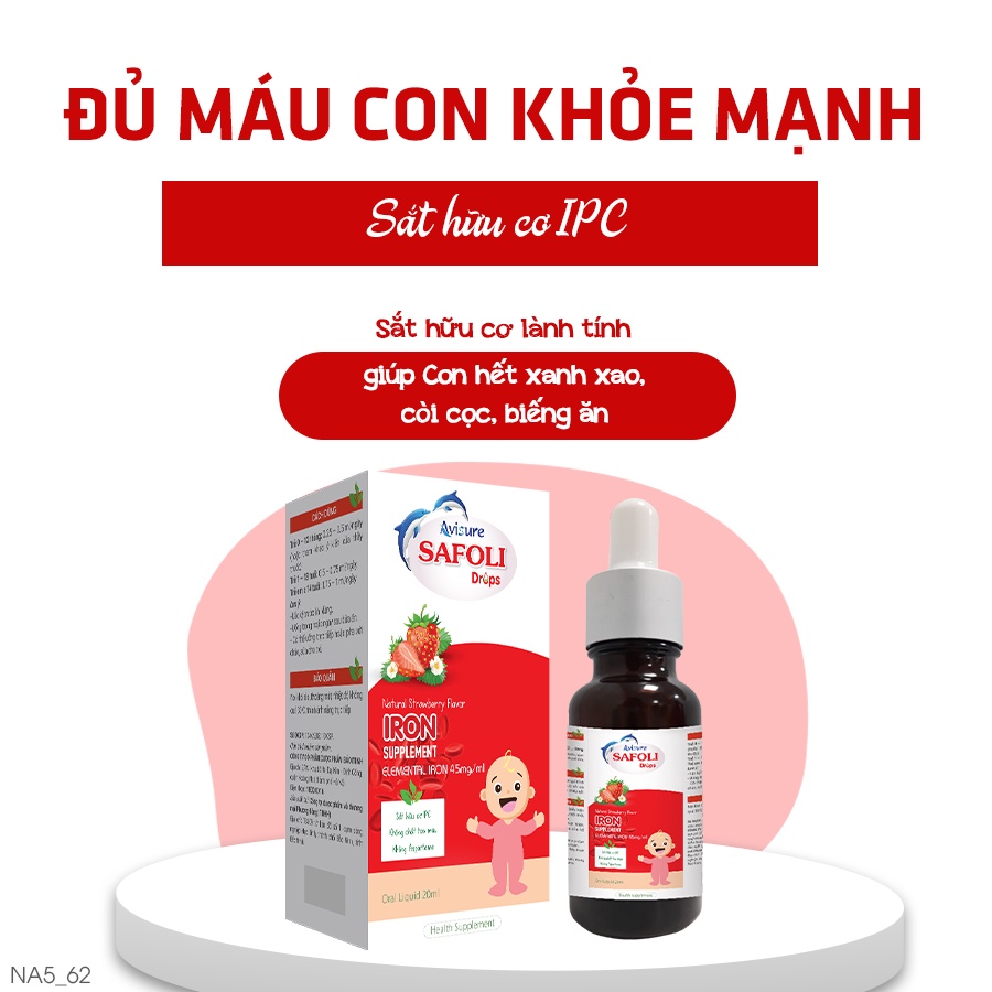Sắt cho bé Avisure Safoli Drop - sắt hữu cơ cho bé sơ sinh- giúp ăn ngon, phòng thiếu máu, tăng cân