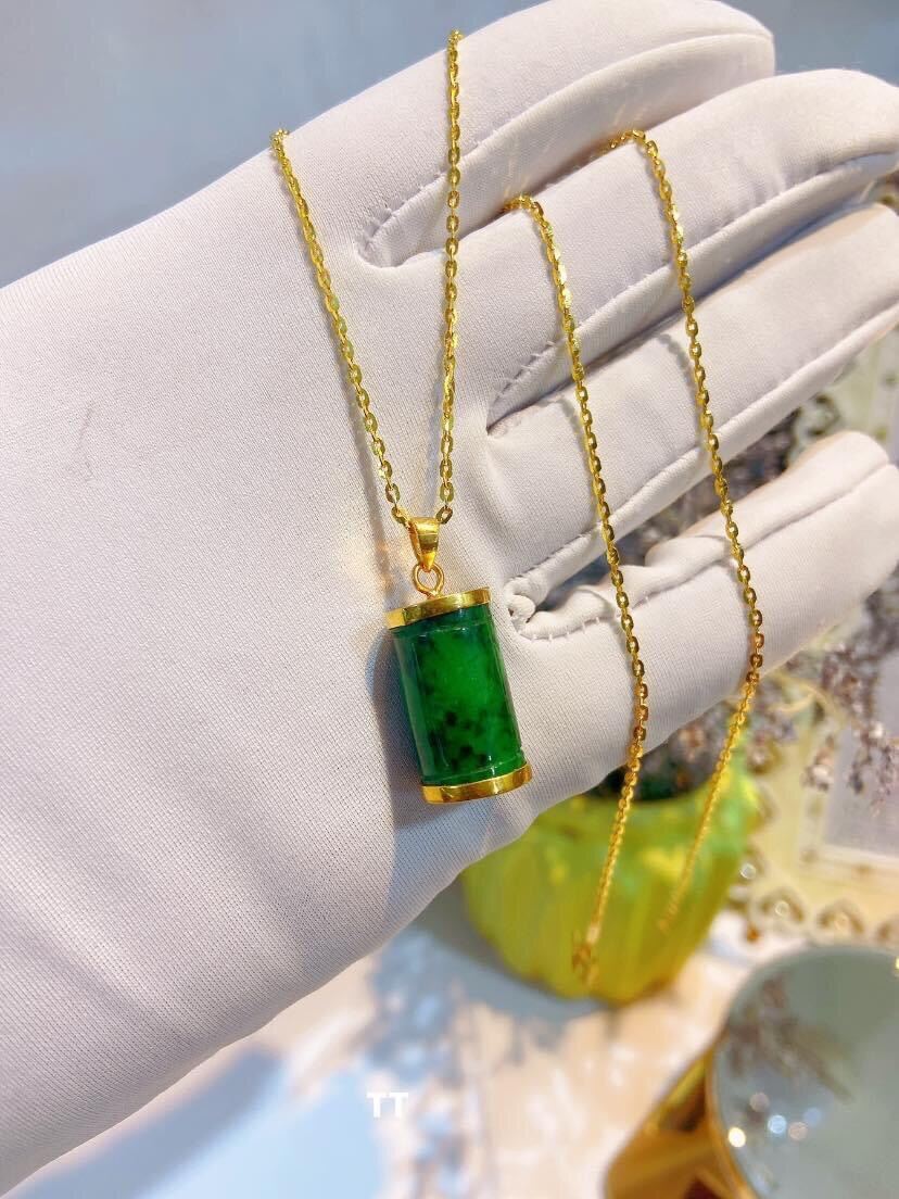 Mặt dây chuyền lu thống cẩm thạch bọc vàng tây, mặt dây chuyền đá phong thuỷ, trang sức thiết kế đủ hoá đơn thẻ bảo hành